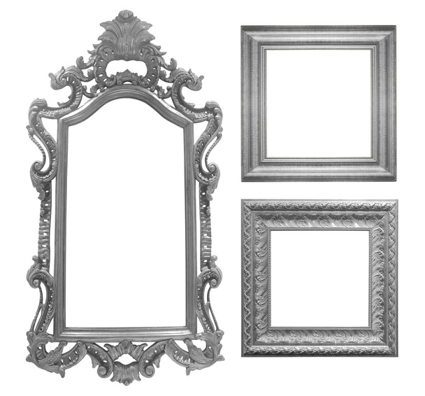 Set van grijze vintage frame geïsoleerd op witte achtergrond - Foto, afbeelding