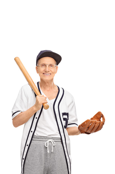 Senior with a baseball bat and a glove - Valokuva, kuva