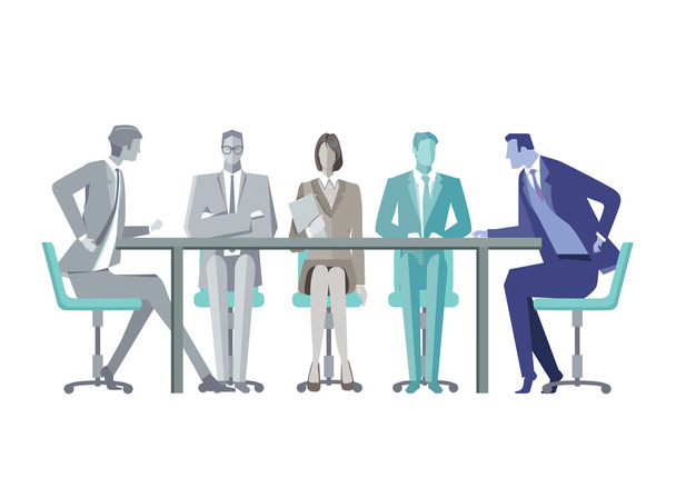 会議テーブルの周りのビジネス人々 のグループ - ベクター画像
