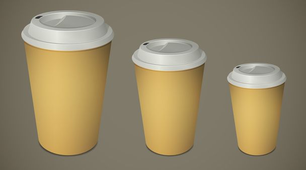 Τρία φλιτζάνια λάβει-out καφέ με καπάκια - Διάνυσμα, εικόνα