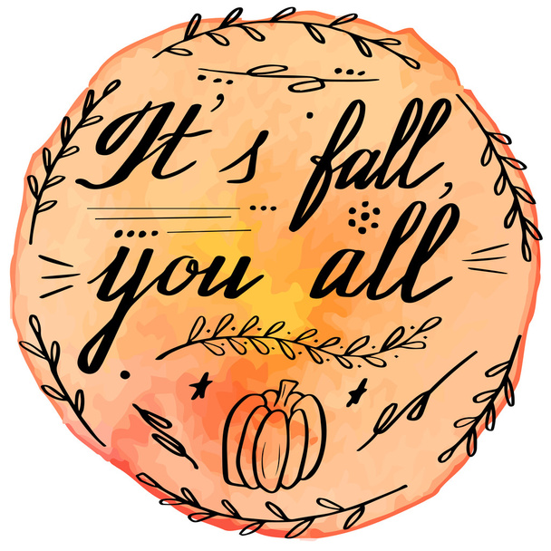 Осенний акварельный баннер с ручной надписью
 - Вектор,изображение