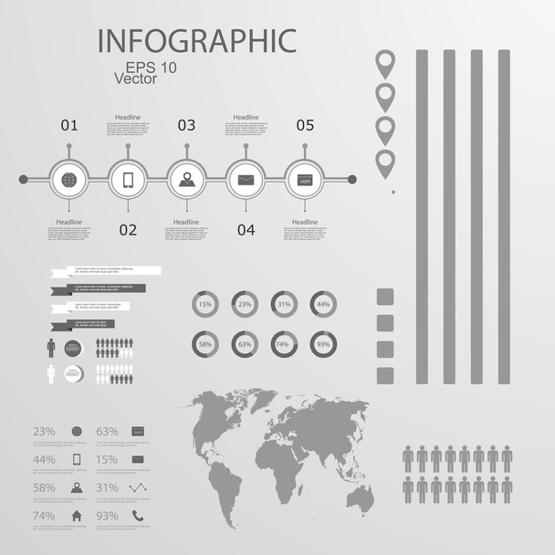レトロなインフォグラフィックセット。世界地図と情報グラフィックス - ベクター画像