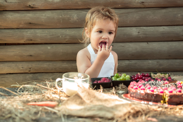 Cute little boy eats berries - Fotografie, Obrázek