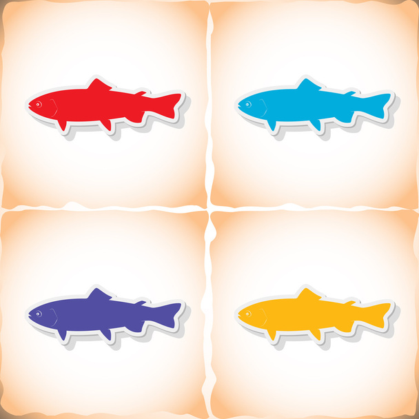 Fish trout. Flat sticker with shadow on old paper - Vector, Image