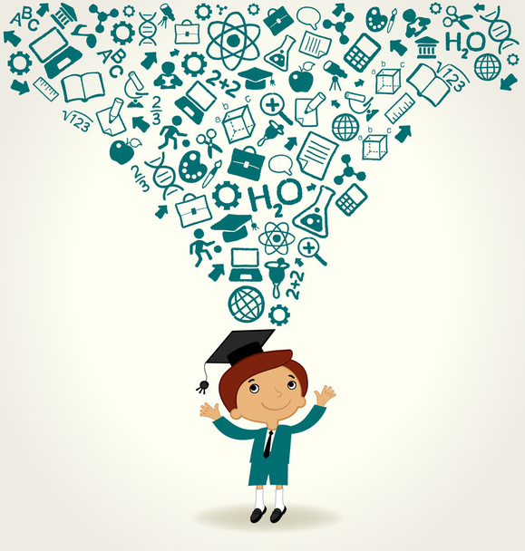 avatar of boy with education icons over head - Vector, Imagen