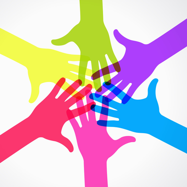 circle spiral of colorful hands prints. - Vector, Image