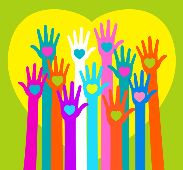 human hands and hearts - Vector, Image