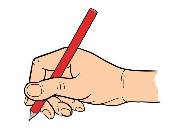 Simple line drawing of hand holding a pen. - Wektor, obraz