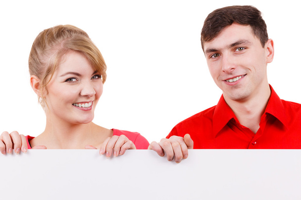 Couple with blank presentation board banner sign - Photo, Image