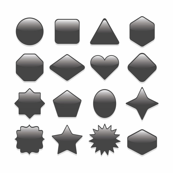 grundlegende schwarze geometrische Form Web-Tasten komplettes Set auf weißem Hintergrund - Vektor, Bild