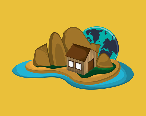 island with vacation travel icons image - Вектор,изображение