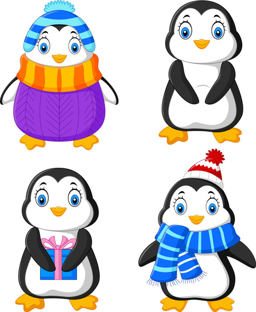 Zestaw kolekcja kreskówka śmieszne pingwina - Wektor, obraz