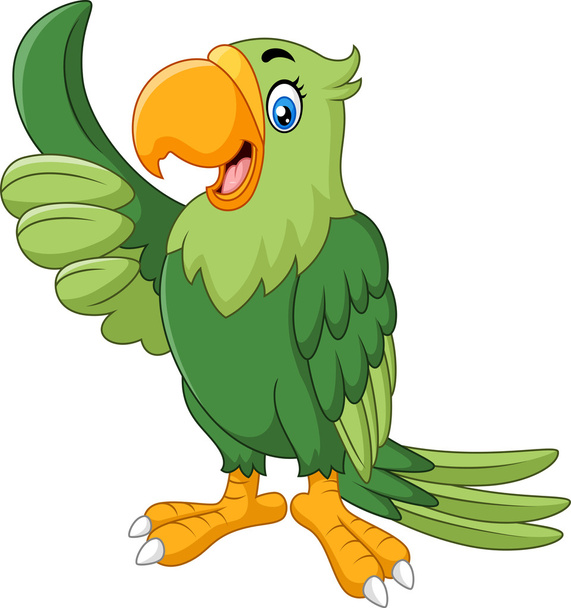 Cartone animato pappagallo felice dando pollice in su
 - Vettoriali, immagini