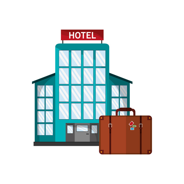 ホテルとスーツケースのアイコン - ベクター画像