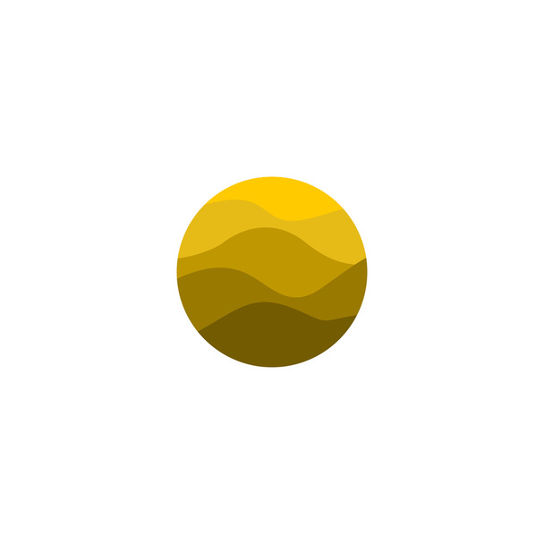 Logo de forma redonda de color amarillo abstracto aislado. Logotipo del desierto. Imagen de arena. Icono de las montañas. Elemento de líneas onduladas. Ilustración vectorial
. - Vector, imagen