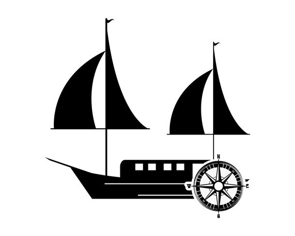 帆ボートとコンパスのアイコン - ベクター画像