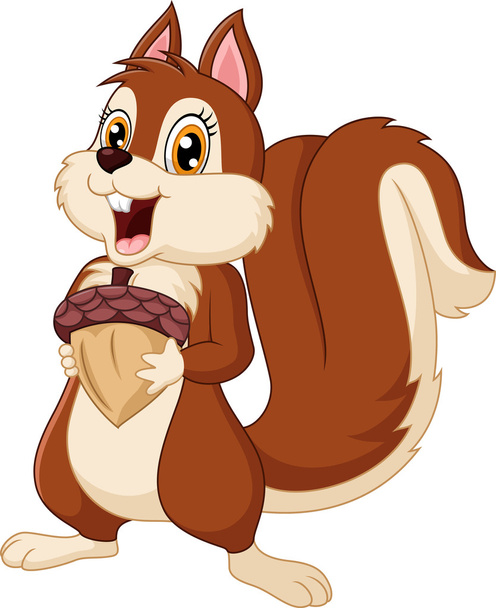 Cute squirrel cartoon holding nut - Вектор,изображение