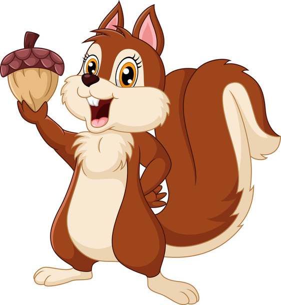 Aranyos mókus rajzfilm gazdaság makk - Vektor, kép