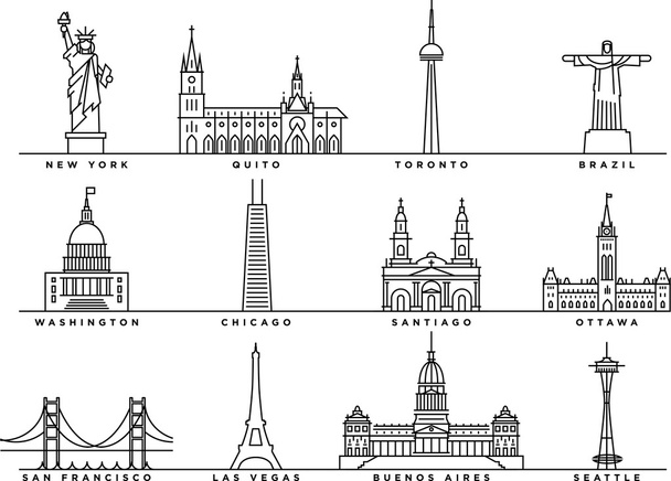 set of famous american landmarks - Vector, Image