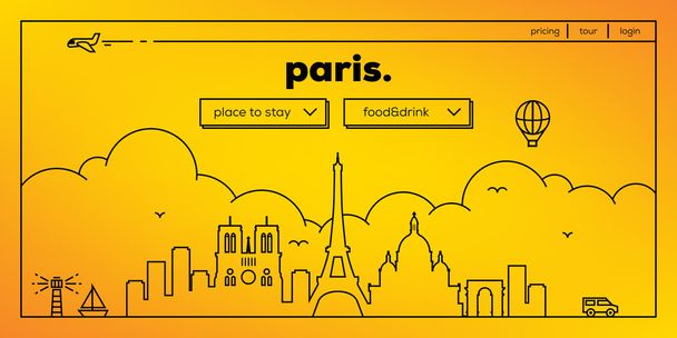 パリの旅行ウェブサイトのデザイン - ベクター画像