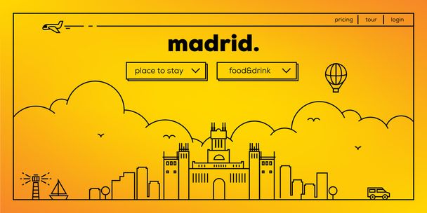マドリード旅行ウェブサイトのデザイン - ベクター画像