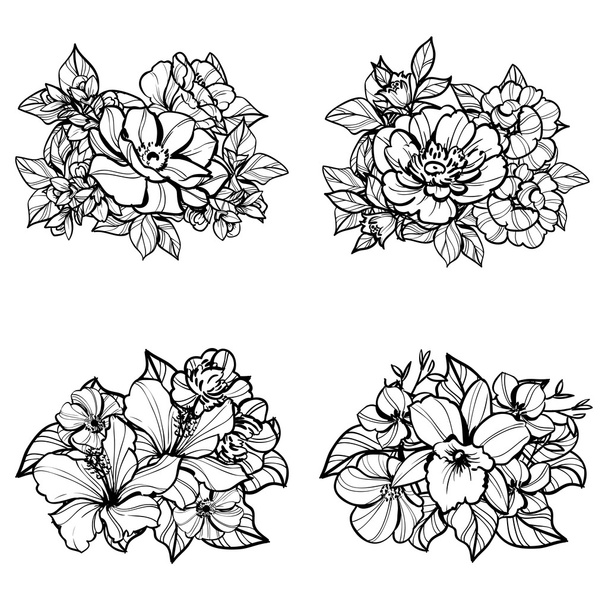 set with bouquets of flowers - Vector, Image