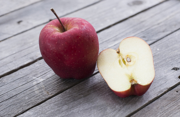 two apples on old wood table - Foto, Imagem