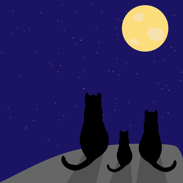 Silhouette de chat avec pleine lune
 - Vecteur, image