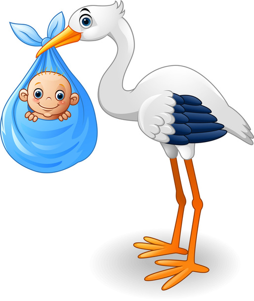 Cigüeña de dibujos animados llevando bebé
 - Vector, Imagen