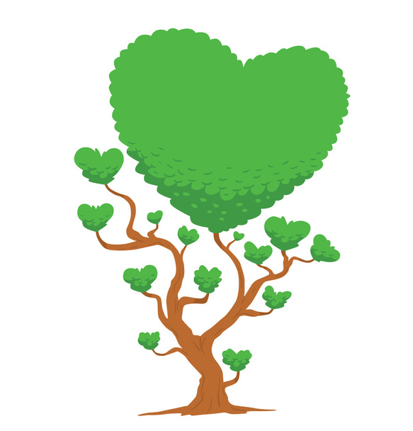 Big green tree in the shape of hearts - Vettoriali, immagini