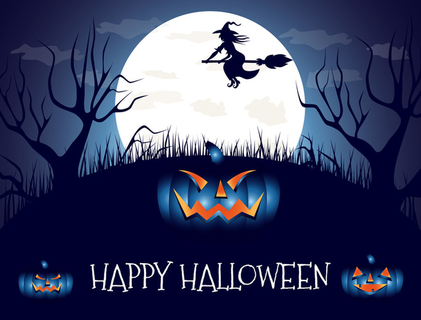 Boldog Halloween ház ijesztő a kék háttér, vektor illusztráció. Halloween party. - Vektor, kép