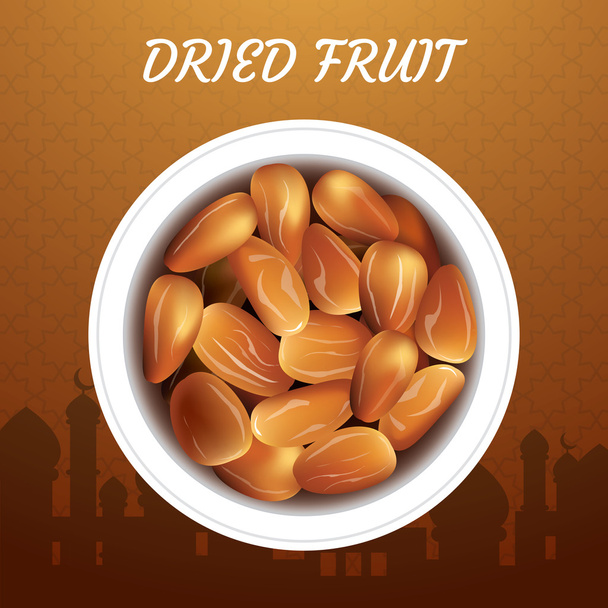 Dadelpalm gedroogde vruchten of Koerma, ramadan voedsel. Illustratie van een Ei - Vector, afbeelding