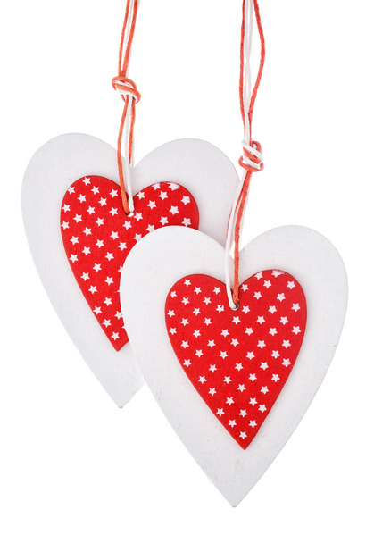 Biały i czerwony naszyta serca Bożego Narodzenia dla pozdrowienia Valentines day - Zdjęcie, obraz