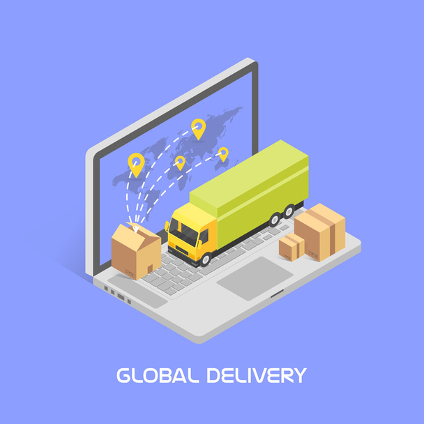 Worldwide delivery concept. Isometric style, vector - Vector, Image
