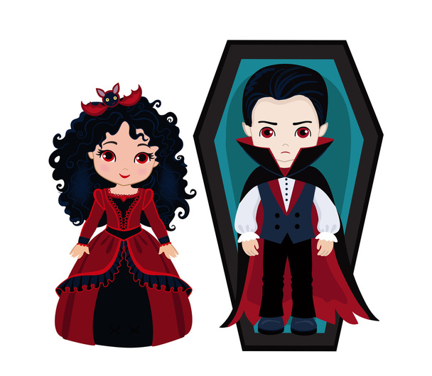 Очаровательная пара вампиров. Мальчик и девочка в костюме вампира
. - Вектор,изображение