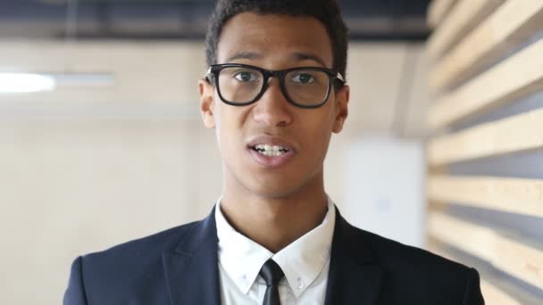 Excitement of Success, Black Businessman in Suit, Portrait - Filmati, video
