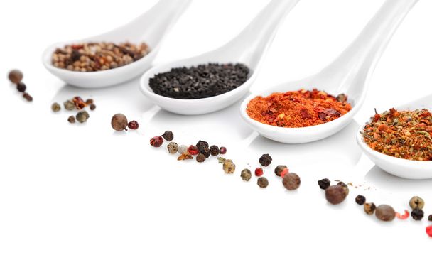 Different spices in spoons   - Fotoğraf, Görsel