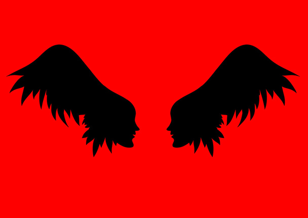 天使の翼をベクトルします。翼 - 髪を持つ個人の 2 つのプロファイル - ベクター画像