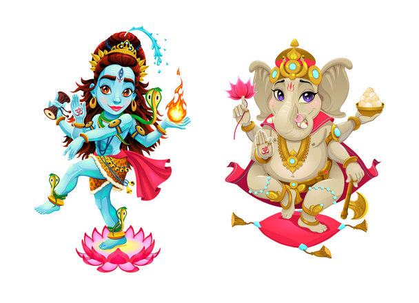 Представление индуистских богов Шивы и Ганеши
 - Вектор,изображение