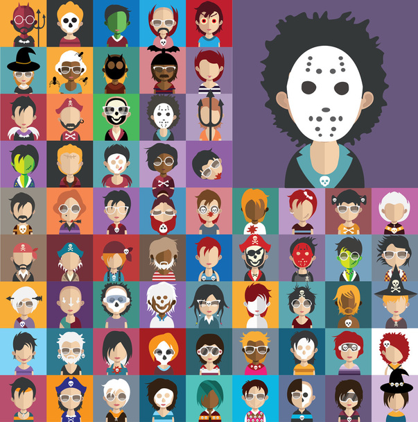 conjunto de personagens avatar Halloween
 - Vetor, Imagem