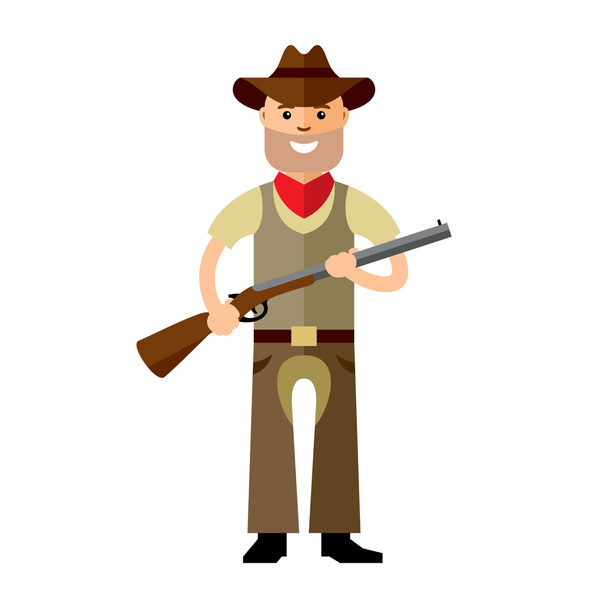 Vector Cowboy with rifle. Flat style colorful Cartoon illustration. - Vektör, Görsel