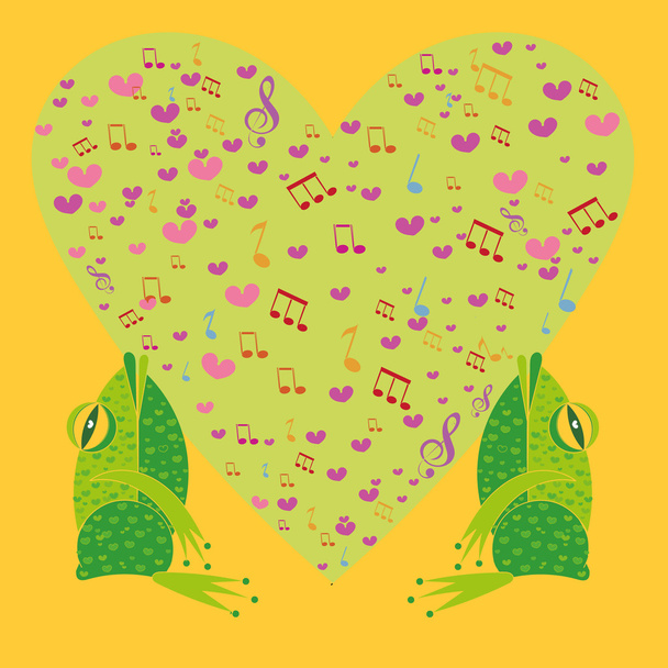 two frogs singing in the background heart - Vector, Image