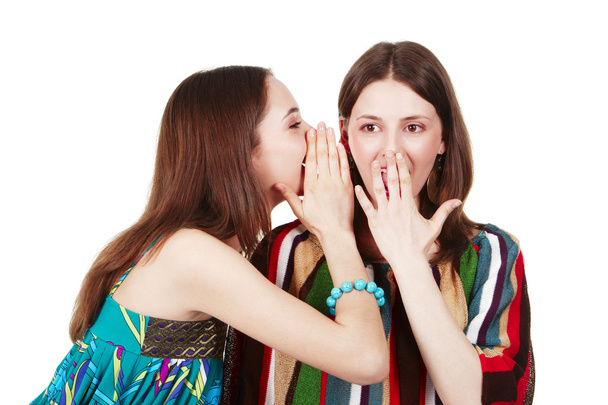 Two happy young girlfriends make gossip - Φωτογραφία, εικόνα