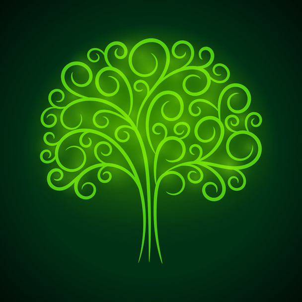 Abstract vignette green glowing tree - Vettoriali, immagini