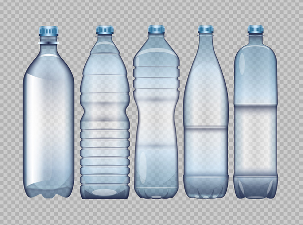 Векторный набор голубой прозрачной пластиковой бутылки
 - Вектор,изображение