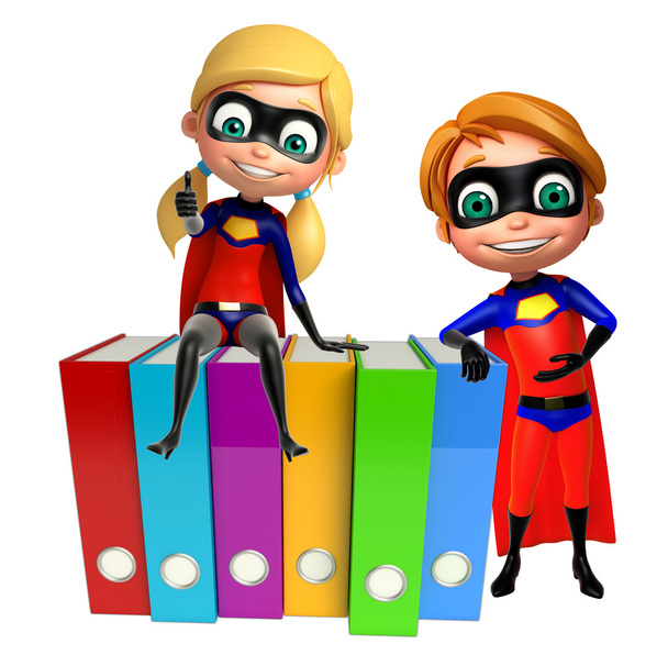 Superboy e Supergirl com arquivos
 - Foto, Imagem