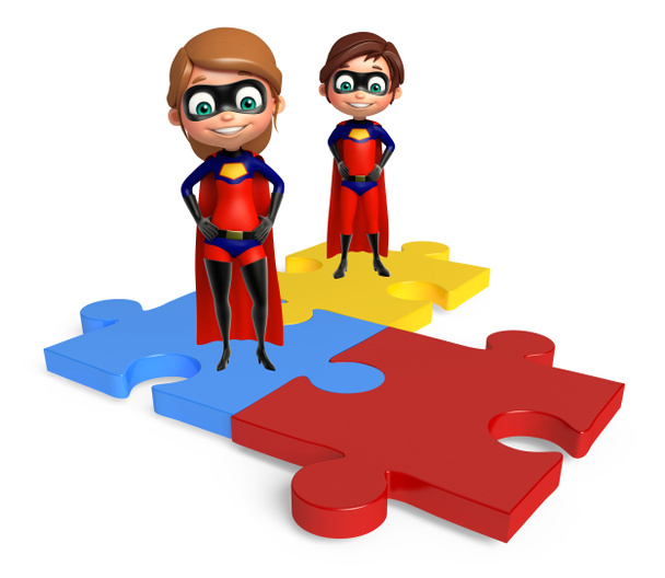 Супербой и Супергёрл с головоломкой
 - Фото, изображение