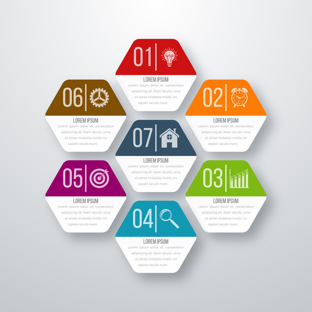 Vector illustration infographics seven hexagons - Διάνυσμα, εικόνα