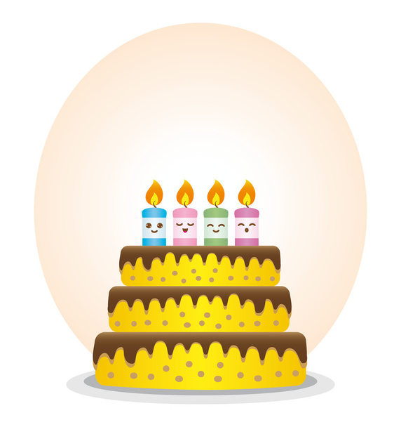 Τούρτα γενεθλίων με πολύχρωμο και πιο εκφραστική κεριά - Διάνυσμα, εικόνα