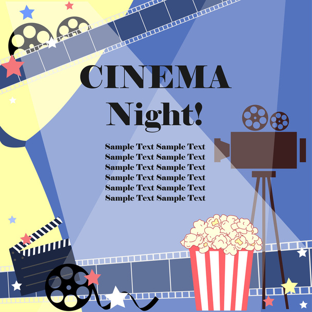 Movie night. Flat vector with cinema attributes. - Vector, Image